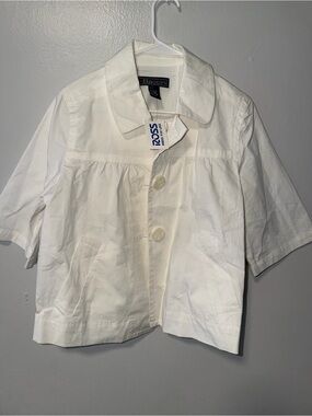 Baccini White Short-Sleeve Cropped Button Jacket